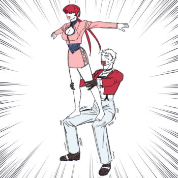 1girl acrobatics barefoot breasts cleavage_cutout clothing_cutout dress feet female_focus gymnastics hc_7624 holding large_breasts long_hair nanakase_yashiro open_mouth pale_skin ponytail red_hair shermie_(kof) skirt smile standing tears the_king_of_fighters thighs twintails