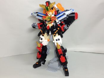 Rule 34 | clenched hands, figure (medium), frame arms girl, full body, gaogaigar (crossframe girl), gloves, grey gloves, head tilt, lego (medium), looking ahead, mecha musume, mechanical wings, nanoka boozu, orange eyes, orange hair, photo (medium), shadow, the lego group, twintails, unconventional media, v-fin, wings, yuusha ou gaogaigar, yuusha series