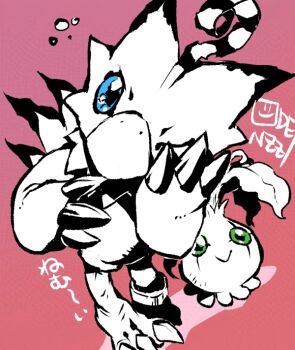 Rule 34 | beak, bird, blue eyes, digimon, digimon (creature), evolutionary line, full body, green eyes, oden (odenzzi), one eye closed, pink background, piyomon, pyocomon, simple background, talons