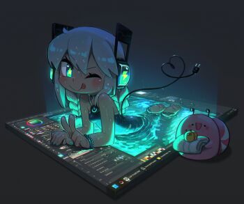 1girl ;p absurdres aqua_eyes aqua_nails bare_arms bare_shoulders barefoot bead_bracelet beads black_background black_one-piece_swimsuit blush bracelet braid breasts candy_snail_(porforever) clip_studio_paint commentary competition_school_swimsuit digitan_(porforever) electric_plug electric_plug_tail english_commentary full_body hair_between_eyes heart heart_tail highres jewelry lightning_bolt_symbol long_hair looking_at_viewer nail_polish one-piece_swimsuit one_eye_closed original partially_submerged porforever power_symbol robot_ears rubber_duck school_swimsuit simple_background small_breasts smile solo star-shaped_pupils star_(symbol) swimsuit symbol-shaped_pupils tail through_medium through_screen tongue tongue_out towel twin_braids v water water_drop wet wet_hair white_hair