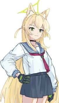 Rule 34 | 1girl, animal ears, blonde hair, blue archive, fox ears, kurumi (blue archive), looking at viewer, qyuandee3, school uniform, solo, twitter