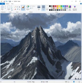 art_program_in_frame art_study blurry christian_young cloud cloudy_sky commentary depth_of_field english_commentary environment_study landscape microsoft_paint_(medium) microsoft_paint_(software) mountain mountainous_horizon mountaintop no_humans original outdoors painterly scenery screencap sky snow