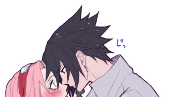 1boy 1girl black_hair blush commentary_request couple forehead_protector from_side green_eyes haruno_sakura hetero looking_at_another naruto_(series) naruto_shippuuden pink_hair profile red_eyes sharingan short_hair simple_background suzu_(tg_390) thumbnail_collage uchiha_sasuke upper_body white_background