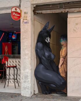 1boy 1girl :q absurdres acupa black_fur black_hair black_nipples black_sclera black_skin body_fur breasts censored censored_identity colored_nipples colored_sclera colored_skin drooling exposed_bone furry furry_female furry_with_non-furry going_to_colombia_for_the_food_and_culture_(meme) height_difference hetero highres interspecies large_breasts licking_lips saliva saliva_trail scp-1471 scp_foundation size_difference skull skull_head tall_female tongue tongue_out white_eyes
