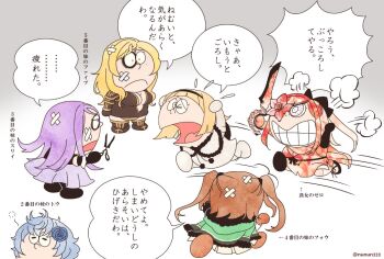 6+girls angry bandaid teeth blonde_hair blood blood_splatter bloodshot_eyes blue_hair breasts brown_hair bruise bruised_eye cape chasing chibi clenched_teeth deformed doraemon doraemon_darake drag-on_dragoon drag-on_dragoon_3 dress eyepatch five_(drag-on_dragoon) flower four_(drag-on_dragoon) gloves hair_flower hair_ornament hairband injury long_hair multiple_girls no_bra nunun one_(drag-on_dragoon) open_mouth panties pantyhose parody pink_eyes pink_hair ponytail purple_eyes purple_hair red_eyes running scissors short_hair skirt sleeping steam sword teeth three_(drag-on_dragoon) translation_request twintails two_(drag-on_dragoon) underwear weapon yellow_eyes zero_(drag-on_dragoon)