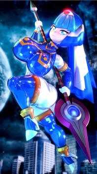 3d ass breasts curvy fairy_leviathan_(mega_man) full_body highres huge_ass huge_breasts large_breasts mega_man_(series) mega_man_zero_(series) solo weapon wide_hips