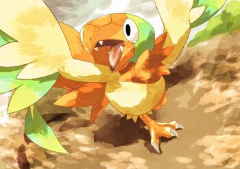 archen black_eyes claws commentary_request full_body gen_5_pokemon nintendo no_humans nostrils omega_takai open_mouth outdoors path pokemon pokemon_(creature) road solo walking