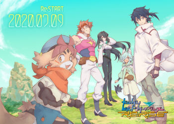 Rule 34 | 1girl, 4boys, animal ears, announcement, announcement celebration, aqua eyes, black hair, blue eyes, blue hair, copyright name, coronavirus pandemic, dog ears, everyone, fox ears, freddie (gundam build divers re:rise), furry, grey eyes, gundam, gundam build divers, gundam build divers re:rise, hara kazuhiro, highres, hiroto (gundam build divers re:rise), kazami (gundam build divers re:rise), kuga hiroto, logo, long hair, looking at viewer, looking down, looking to the side, may (gundam build divers re:rise), multiple boys, official art, one eye covered, open mouth, orange eyes, orange hair, outstretched arm, parviz (gundam build divers re:rise), second-party source, standing, tail, torimachi kazami