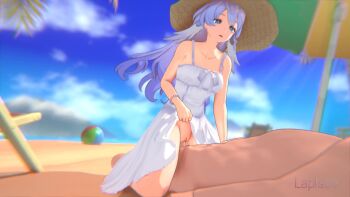 Rule 34 | 1boy, 1girl, 3d, ahegao, animated, aqua eyes, ball, barefoot, beach, beachball, blender (medium), blue hair, blue sky, blurry, blurry background, blush, clitoral hood, clothed female nude male, clothes lift, cloud, commentary, cowgirl position, cum, cum in mouth, cum in nose, deepthroat, dress, dress lift, english commentary, erection, fellatio, girl on top, gokkun, half-closed eyes, halo, hat, head wings, hetero, highres, honkai: star rail, honkai (series), laplace, licking, licking penis, long hair, mountainous horizon, no panties, nude, oral, outdoors, penis, public indecency, pussy, random tide, robin (honkai: star rail), sex, sky, sound, straddling, straw hat, sundress, tagme, thighs, tongue, tongue out, uncensored, video, white dress, white wings, wings, zerodiamonds (voice actor)