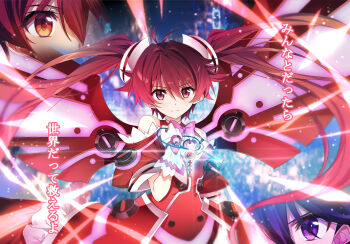 Rule 34 | 3girls, dress, isshiki akane, kuroki rei, long hair, looking at viewer, multiple girls, red dress, red eyes, red hair, tsuezu, twintails, very long hair, vividred, vividred operation, wings