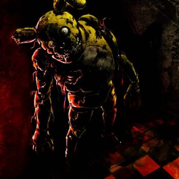 Rule 34 | 1boy, animal ears, cable, commentary request, damaged, exposed internal machinery, five nights at freddy's, five nights at freddy's 3, full body, head tilt, horror (theme), humanoid robot, indoors, kuroi kazuhiro, looking at viewer, mechanical ears, rabbit ears, robot, solo, springtrap, standing