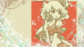 1girl aine_(hoshi_wo_miru_hito) collarbone commentary_request detached_sleeves dress hair_bobbles hair_ornament hijikimon2mon hoshi_wo_miru_hito looking_to_the_side monochrome open_mouth parted_lips short_hair side_ponytail solo star_(symbol) stargazer_(series) upper_body