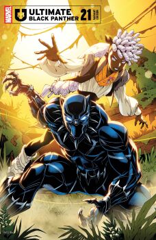 Rule 34 | 1boy, 1girl, absurdres, black lips, black panther (marvel), black panther (series), black pants, blue bodysuit, bodysuit, braided dreadlocks, character name, clawed gloves, comic cover, company name, copyright logo, copyright name, cover, cover page, covered abs, dark-skinned female, dark skin, dreadlocks, english text, glowing, glowing eyes, godtail, grass, grey eyes, grin, highres, jewelry, leg warmers, logo, long hair, looking at viewer, marvel, mask, moss, muscular, muscular male, necklace, official alternate costume, official art, outdoors, pants, plant, reaching, reaching towards viewer, shirt, smile, squatting, storm (x-men), superhero costume, t'challa, tooth necklace, tree, vines, white hair, white shirt, x-men