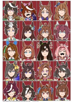 6+girls agnes_tachyon_(tach-nology)_(umamusume) agnes_tachyon_(umamusume) air_groove_(empress_road)_(umamusume) air_groove_(umamusume) animal_ears asuka_(junerabitts) black_hair blue_eyes brown_hair daiwa_scarlet_(peak_blue)_(umamusume) daiwa_scarlet_(umamusume) duramente_(red_in_black)_(umamusume) duramente_(umamusume) ear_covers haru_urara_(bestest_prize)_(umamusume) haru_urara_(umamusume) horse_ears horse_girl kawakami_princess_(princess_of_pink)_(umamusume) kawakami_princess_(umamusume) king_halo_(king_of_emeralds)_(umamusume) king_halo_(umamusume) kitasan_black_(crowning_ooban)_(umamusume) kitasan_black_(umamusume) looking_at_viewer maruzensky_(formula_r)_(umamusume) maruzensky_(umamusume) mejiro_bright_(brunissage_line)_(umamusume) mejiro_bright_(umamusume) mejiro_dober_(twisted_line)_(umamusume) mejiro_dober_(umamusume) mejiro_ryan_(down_the_line)_(umamusume) mejiro_ryan_(umamusume) multicolored_hair multiple_drawing_challenge multiple_girls pink_hair portrait purple_eyes red_eyes sakura_bakushin_o_(blossom_in_learning)_(umamusume) sakura_bakushin_o_(umamusume) sakura_chiyono_o_(hinoshita_kaisan_hana_akari)_(umamusume) sakura_chiyono_o_(umamusume) streaked_hair symboli_rudolf_(emperor&#039;s_path)_(umamusume) symboli_rudolf_(umamusume) tanino_gimlet_(embodiment_of_keravnos)_(umamusume) tanino_gimlet_(umamusume) tiara tokai_teio_(peak_joy)_(umamusume) tokai_teio_(umamusume) tsurumaru_tsuyoshi_(dream_bold_stand_tall_tsuyoshi!)_(umamusume) tsurumaru_tsuyoshi_(umamusume) twintails umamusume v vodka_(umamusume) vodka_(wild_top_gear)_(umamusume)