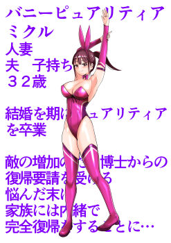 1girl absurdres breasts brown_hair character_profile cleavage highres leotard pink_leotard playboy_bunny