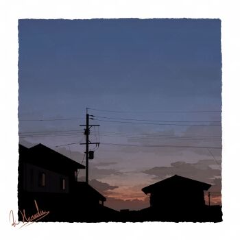 alu.m_(alpcmas) artist_name building cloud cloudy_sky commentary_request evening highres house no_humans original outdoors power_lines sky urban utility_pole