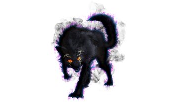1other aura black_fur dark_aura full_body highres lycagon_the_nightslayer official_art open_mouth orange_eyes shangri-la_frontier solo transparent_background wolf