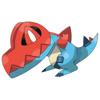 cardnlh derivative_work fangs feraligatr full_body gen_2_pokemon highres hood hood_up mega_feraligatr mega_pokemon nintendo no_humans parody pokemon pokemon_(creature) pokemon_focus simple_background skin_fangs solo spoilers style_parody tail teeth white_background