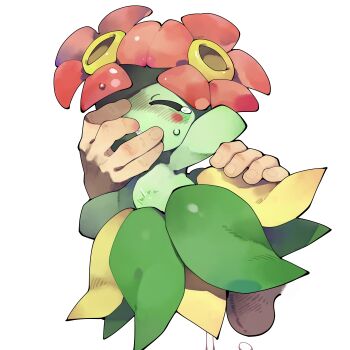 1boy 1girl absurdres bellossom blush closed_eyes colored_skin flower gen_2_pokemon green_skin hetero highres monster_girl nintendo plant_girl pokemon pokemon_(creature) pokephilia sex simple_background solo_focus testicles uncensored white_background youjo_modoki