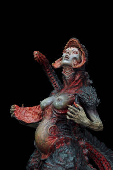 1girl 3d absurdres breasts genderswap godzilla godzilla_(series) highres kaiju monster monster_girl multiple_heads pale_skin personification pregnant sagging_breasts shin_godzilla tail tail_head theerapol_vonghirunsombut toho