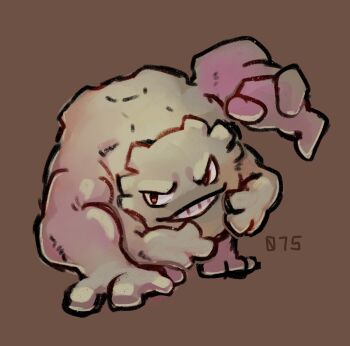 Rule 34 | brown background, brown eyes, gen 1 pokemon, graveler, grin, kurapixel, looking at viewer, nintendo, no humans, numbered, pokemon, pokemon (creature), simple background, smile, solo