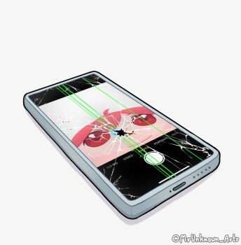 1girl ahoge broken_phone broken_screen cellphone cellphone_photo character_doll doll fatass_teto_(meme) figures_taking_selfie_(meme) highres kasane_teto kasane_teto_(utau) meme mrunknown_arts phone red_eyes smartphone smile user_interface utau