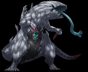 blue_eyes blue_tongue colored_skin colored_tongue eldritch_abomination grey_skin long_tail long_tongue mazeran monster extra_arms nails nails_in_flesh one-eyed spikes tail tongue tongue_out