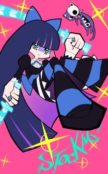 Rule 34 | 1girl, absurdres, blue eyes, blunt bangs, bow, breasts, character name, colored inner hair, dress, english text, gothic lolita, hair bow, highres, holding, holding sword, holding weapon, honekoneko (psg), large breasts, lilyy oekaki, lolita fashion, long hair, looking at viewer, multicolored hair, multiple swords, official style, panty &amp; stocking with garterbelt, pantyhose, pink background, pink hair, purple hair, simple background, solo, sparkle, stocking (psg), striped clothes, striped leggings, striped pantyhose, striped thighhighs, stuffed animal, stuffed cat, stuffed toy, sword, thighhighs, two-tone hair, weapon