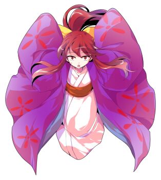 Rule 34 | 1girl, alphes (style), bow, collarbone, commentary request, dairi, floral print, full body, hair between eyes, hair bow, japanese clothes, kimono, kotohime (touhou), large variant set, long sleeves, obi, parody, ponytail, red hair, sash, shawl, sidelocks, solo, style parody, tachi-e, touhou, touhou (pc-98), transparent background, variant set, white kimono, wide sleeves, yellow bow