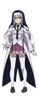 1girl blue_eyes full_body furukawa_hideki highres kasugaya_shizuri_castiella long_hair official_art sano_keiichi sano_takao school_uniform sister skirt solo strike_the_blood white_hair