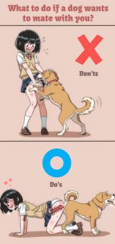 1girl all_fours animal_penis ass-to-ass_penetration bestiality black_hair blue_skirt blush brown_background brown_vest censored circle cum dog dog_penis ejaculation heart highres hippo_power internal_cumshot knotted_penis knotting loafers loli miniskirt mosaic_censoring one_eye_closed original panties penis pleated_skirt school_uniform sex shirt shoes short_hair short_sleeves simple_background skirt smile socks sweater_vest underwear vest white_panties white_shirt white_socks x-ray x_(symbol)