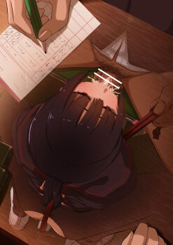 3boys anal anal_fluid anal_object_insertion ass bar_censor bdsm black_hair black_pantyhose black_sailor_collar black_serafuku black_shirt bondage bound censored crossdressing crossdressing_(mtf) crotch_rope crotch_seam cum cum_in_mouth desk dildo fellatio from_above hair_between_eyes half-closed_eyes highres leg_grab long_hair long_sleeves looking_at_viewer lying male_pubic_hair multiple_boys neckerchief nori_(norinorirrr) object_insertion oral original pantyhose penis ponytail pubic_hair pulling red_eyes red_neckerchief red_rope rope rope_pull sailor_collar school_uniform serafuku sex_toy shibari shibari_over_clothes shirt sitting solo_focus spread_legs squatting stealth_sex torn_clothes torn_pantyhose trap under_table x-ray yaoi