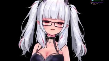 animated audible_speech bare_shoulders bouncing_breasts breasts cleavage collarbone cross demon_girl demon_horns dot_nose english_audio fang glasses horns humping implied_sex indie_virtual_youtuber inverted_cross large_breasts long_hair looking_at_viewer lucy_pyre pointy_ears red_eyes rosary sexually_suggestive shameless sleeveless sound tagme twintails video virtual_youtuber white_hair