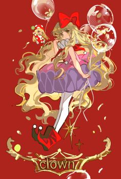 Rule 34 | 1girl, absurdres, balloon, blonde hair, blunt bangs, boots, bow, dress, frilled dress, frills, full body, hair bow, hat, highres, holding, holding balloon, kusu kusu (shugo chara!), long hair, mashiro rima, mento, mini person, minigirl, neck ruff, one eye closed, pajamas, pantyhose, pink dress, pointy boots, red background, red boots, shugo chara!, simple background, sleeveless, sleeveless dress, solo, very long hair, white pantyhose, yellow eyes