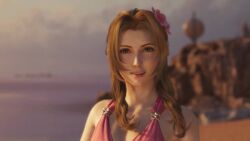 3d aerith_gainsborough animated ass audible_speech beach bikini bikini_skirt blonde_hair breasts brown_hair cleavage cloud_strife costa_del_sol cutscene english_audio english_text final_fantasy final_fantasy_vii final_fantasy_vii_rebirth final_fantasy_vii_remake bad_tag gameplay green_eyes high_heels highres legs long_legs medium_breasts midriff ocean official_alternate_costume palm_tree pink_bikini ribbon sandals screencap shorts smile sound square_enix subtitled swimsuit tagme thighs tree video video_game video_game_screencap waves
