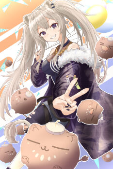 Rule 34 | 1girl, absurdres, alternate hairstyle, black jacket, black nails, black shirt, black skirt, closed mouth, commentary request, fur-trimmed jacket, fur trim, grey eyes, grey hair, highres, hololive, jacket, long hair, looking at viewer, nail polish, shirt, shishiro botan, shishiro botan (1st costume), skirt, smile, solo, ssrb (shishiro botan), thighhighs, torn clothes, torn thighhighs, twintails, u da desu, very long hair, virtual youtuber