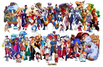 10s 1990s_(style) 6+boys 6+girls akuma_(street_fighter) alternate_costume anakaris anita_(darkstalkers) armored_warriors rikuo_(darkstalkers) bald black_hair blonde_hair blue_eyes blue_hair brazil breasts brown_eyes brown_hair b.b._hood cammy_white capcom capcom_fighting_jam charlie_nash chibi chun-li crossover cyberbots cyclops_(x-men) dark_skin demitri_maximoff devilot_de_deathsatan_ix dhalsim donovan_baine dr_stein everyone felicia_(darkstalkers) final_fight final_fight_2 jon_talbain gambit garrison_cap gen_(street_fighter) genryuusai_maki green_hair happy hat hauzer hibiki_dan ibuki_(street_fighter) ingrid_(capcom) jigoku_daishi kanzuki_karin kasugano_sakura ken_masters large_breasts hsien-ko leo_(warzard) lilith_(darkstalkers) lineup long_hair looking_at_viewer m._bison marvel marvel_vs._capcom marvel_vs._capcom_2 morrigan_aensland multiple_boys multiple_girls no_bra official_art open_mouth pantyhose psylocke q-bee red_hair retro_artstyle rogue_(x-men) rose_(street_fighter) ryu_(street_fighter) sabertooth_(x-men) sasquatch_(darkstalkers) serious short_hair simple_background small_breasts smile spider-man spider-man_(series) storm_(x-men) street_fighter street_fighter_i street_fighter_ii_(series) street_fighter_iii_(series) street_fighter_zero_(series) the_juggernaut darkstalkers vega_(street_fighter) venom_(marvel) warzard white_background x-men yang_lee yun_lee lord_raptor zangief