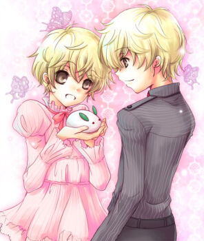 Rule 34 | 1boy, 1girl, belt, blonde hair, brother and sister, brown eyes, fruits basket, muu, pants, siblings, skirt, sohma momiji, souma momo