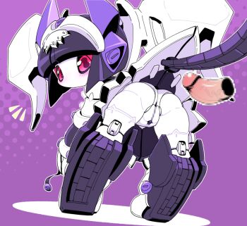 1boy 1girl ass censored commentary_request disembodied_penis gothic_mates hetero looking_back medarot mosaic_censoring nollety penis purple_background pussy robot robot_girl variant_set