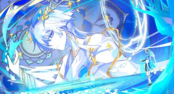 Rule 34 | 2boys, absurdres, armor, bird, black bridal gauntlets, black sandals, black shorts, blue cape, blue gemstone, blue hair, blue hat, blunt ends, bridal gauntlets, bridal legwear, cape, closed mouth, clothing cutout, colored skin, dual persona, earrings, eyeliner, eyeshadow, field, flower, flower field, furisode, gem, genshin impact, giant, gold, hand up, hat, highres, irminsul, japanese armor, japanese clothes, jewelry, jingasa, kimono, kote, kurokote, leg warmers, looking at another, makeup, mandala, multicolored hair, multiple boys, open hand, purple eyes, purple hair, red eyeliner, red eyeshadow, robe, sandals, scaramouche (genshin impact), shorts, shoulder cutout, smile, stirrup legwear, streaked hair, suyi42478390, tassel, tassel earrings, toeless legwear, tsurime, vision (genshin impact), wanderer (genshin impact), white flower, white hair, white kimono, white leg warmers, white skin, white trim, zouri