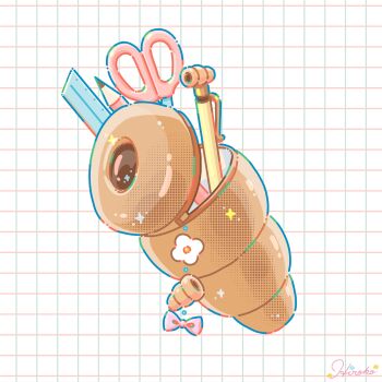 artist_name bread chocolate_cornet commentary_request eraser food highres hiro046k no_humans original pencil pencil_case ruler scissors white_background