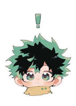 ! 1boy blush boku_no_hero_academia closed_mouth commentary_request freckles green_eyes green_hair hair_between_eyes looking_at_viewer male_focus midoriya_izuku parted_bangs scarf short_hair simple_background solo tm_tm_g white_background yellow_scarf