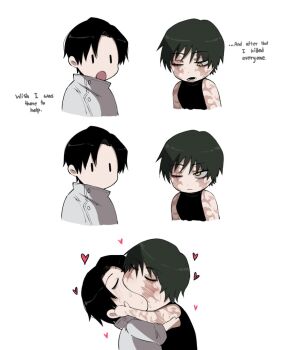 1boy 1girl 3koma absurdres black_hair black_shirt borderless_panels burn_scar closed_eyes comic cropped_torso english_text heart hetero highres hug jacket jujutsu_kaisen kiss looking_at_another masoq meme okkotsu_yuuta scar scar_on_arm scar_on_face shirt short_hair simple_background sleeveless sleeveless_shirt upper_body white_background white_jacket yoshi_and_toad_kissing_(meme) zen'in_maki zen'in_maki_(post_shibuya) |_|