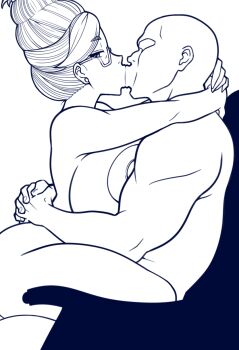 1boy 1girl ayase_seiko breasts dandadan highres huge_breasts kiss long_hair nude sex