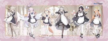 Rule 34 | 6+girls, absurdly long hair, absurdres, animal ears, apron, black dress, black gloves, black hair, black shoes, black thighhighs, blonde hair, blue archive, breasts, brown hair, brown pantyhose, cat ears, cat girl, cleavage, closed mouth, commentary request, double v, dress, extra ears, fox ears, fox girl, full body, gloves, hair between eyes, hair over one eye, half gloves, halo, heart, heart hands, highres, hinata (blue archive), kneehighs, korean commentary, large breasts, long hair, long sleeves, looking at viewer, maid, maid apron, maid headdress, mari (blue archive), mika (blue archive), misyune, multiple girls, nagisa (blue archive), official art, one eye closed, open mouth, orange hair, pantyhose, pink hair, red eyes, sakurako (blue archive), second-party source, seia (blue archive), shoes, small breasts, smile, socks, standing, standing on one leg, striped clothes, striped thighhighs, thighhighs, v, very long hair, white apron, white pantyhose, white shoes, white socks, white thighhighs, yellow eyes