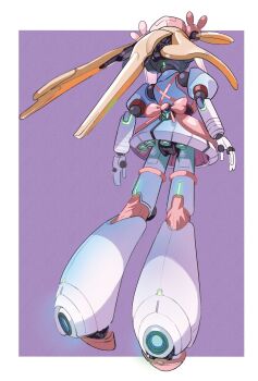 1girl android apron border facing_away from_behind full_body hat highres joints kintamawaru long_hair mechanization natori_sana natori_sana_(nurse) nurse_cap pink_apron purple_background robot_joints sana_channel solo two_side_up virtual_youtuber white_border