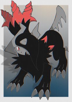 Rule 34 | 359yuyu, absol, absurdres, animal focus, claws, closed mouth, commentary request, gen 3 pokemon, highres, horns, mega absol z, mega pokemon, mixed-language commentary, nintendo, no humans, pokemon, pokemon (creature), red eyes, single wing, solo, standing, wings