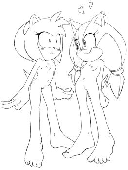 amy_rose badger barefoot blush breasts embarrassed feet flat_chest groin hair_tie hairband heart hedgehog highres loli mediun_hair nipples petite pussy randomguy999 sega small_breasts smile sonic_(series) sonic_boom_(series) standing sticks_the_badger tail toes twintails