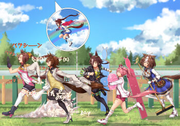 >_< 6+girls agnes_tachyon_(tach-nology)_(umamusume) agnes_tachyon_(umamusume) ahoge animal_ears ascot asymmetrical_gloves beruu black_gloves black_legwear blue_jacket blue_skirt boots bow broom brown_hair buruma capelet commentary crop_top ear_ornament epaulettes gameplay_mechanics gloves hair_bow hair_flaps hair_over_one_eye haru_urara_(bestest_prize)_(umamusume) haru_urara_(umamusume) high_heels high_ponytail highres holding holding_broom horse_ears horse_girl horse_tail jacket knee_boots lab_coat light_brown_hair long_hair long_sleeves math meisho_doto_(turbulent_blue)_(umamusume) meisho_doto_(umamusume) miniskirt mismatched_gloves multicolored_hair multicolored_jacket multiple_girls pantyhose petals physics pink_ascot pink_bow pink_headwear pleated_skirt ponytail red_buruma red_capelet running sakura_bakushin_o_(blossom_in_learning)_(umamusume) sakura_bakushin_o_(umamusume) satire shoes single_epaulette skirt sleeves_past_fingers sleeves_past_wrists sneakers streaked_hair sweater tail thigh_boots thighhighs tokai_teio_(peak_joy)_(umamusume) tokai_teio_(umamusume) two-tone_hair two-tone_jacket two-tone_skirt umamusume very_long_hair vodka_(umamusume) vodka_(wild_top_gear)_(umamusume) white_footwear white_gloves white_hair white_jacket white_legwear white_skirt yellow_sweater