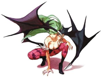 Rule 34 | 1girl, bodysuit, breasts, capcom, cleavage, darkstalkers, large breasts, lips, morrigan aensland, official art, source request, wings, yoshikawa tatsuya